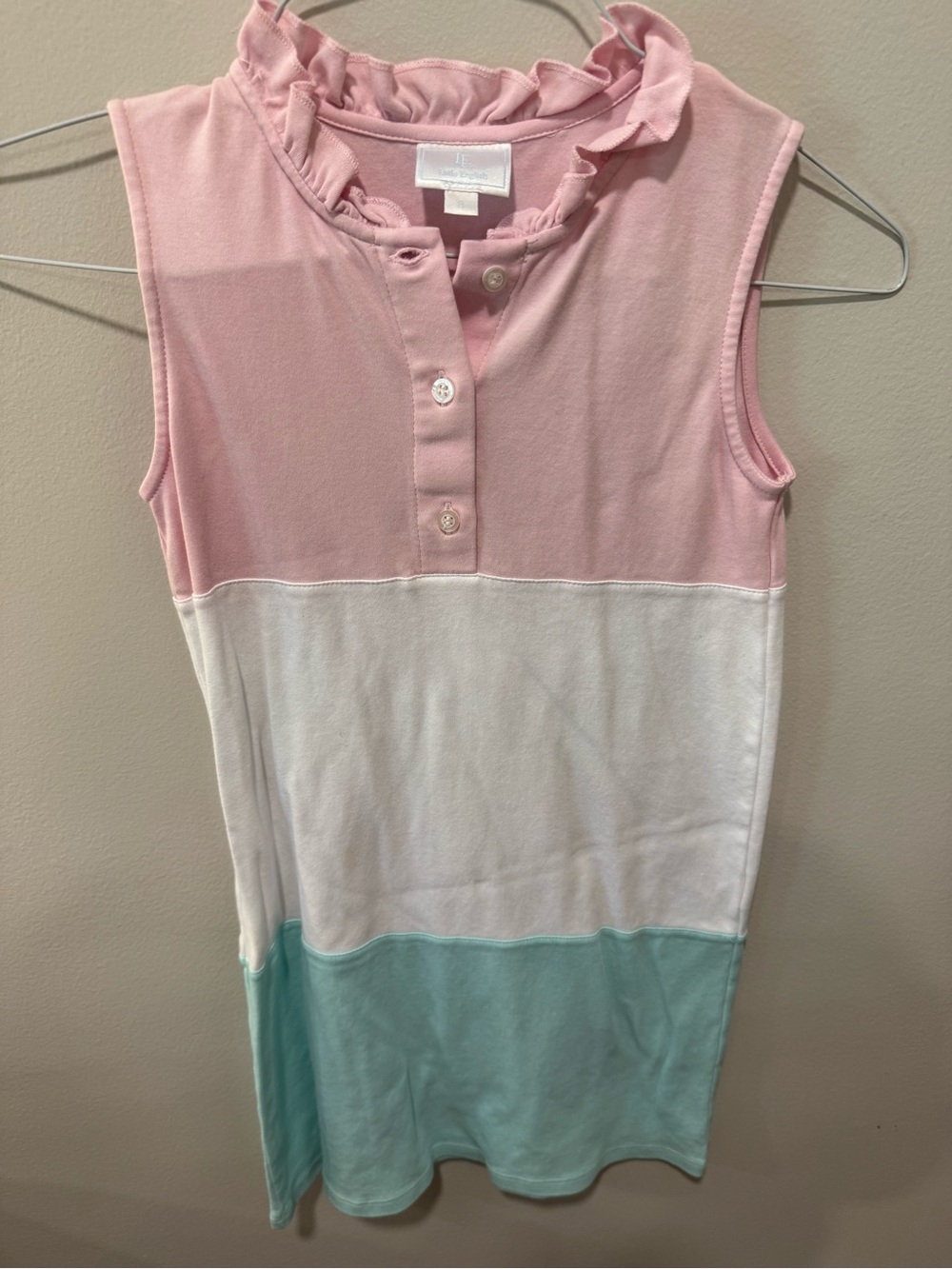 Girls' Sleeveless Colorblock Polo Dress - Pink, White & Mint